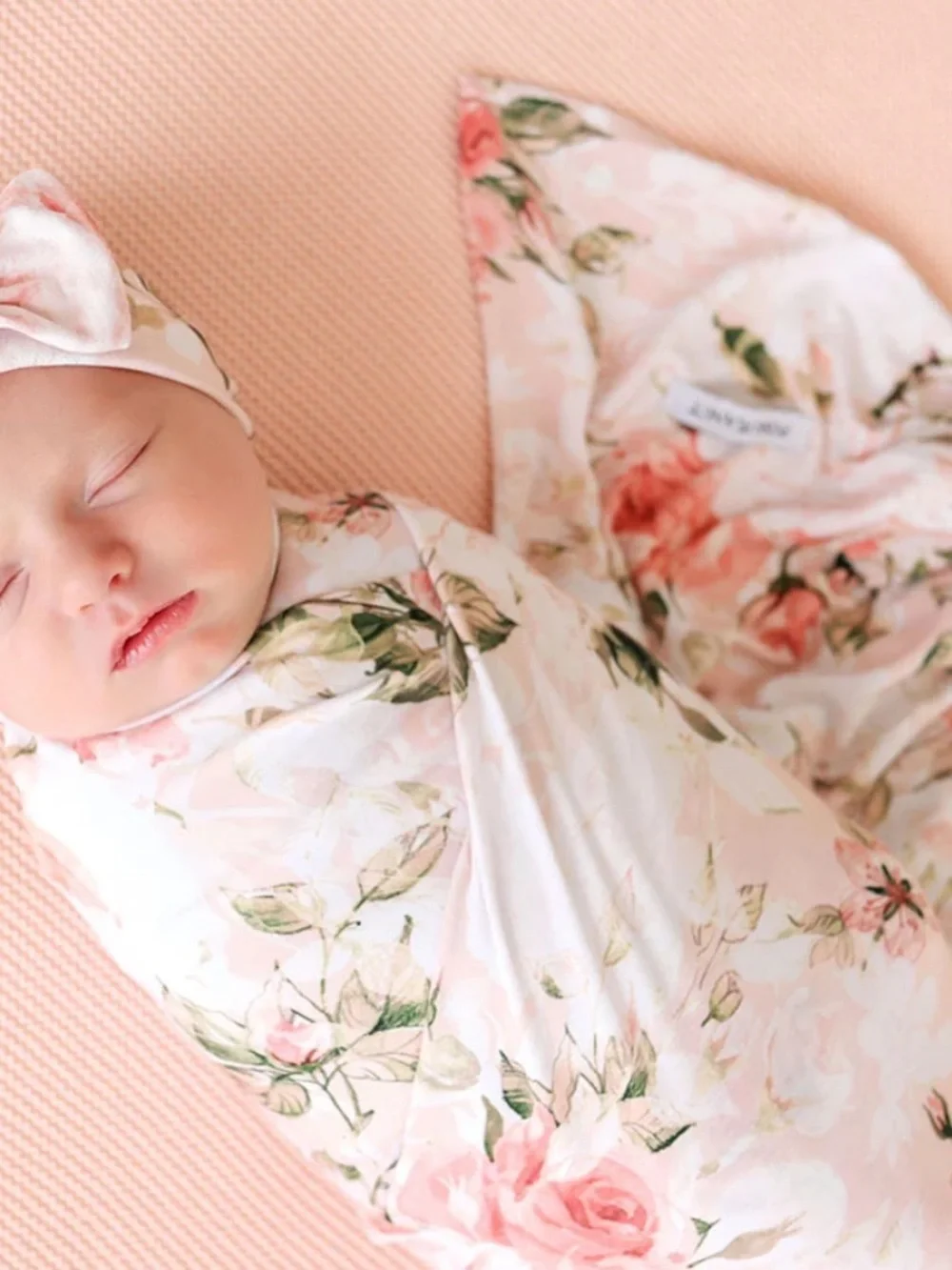 Toby / Floral Baby Swaddle Sack with Pink Rose Print